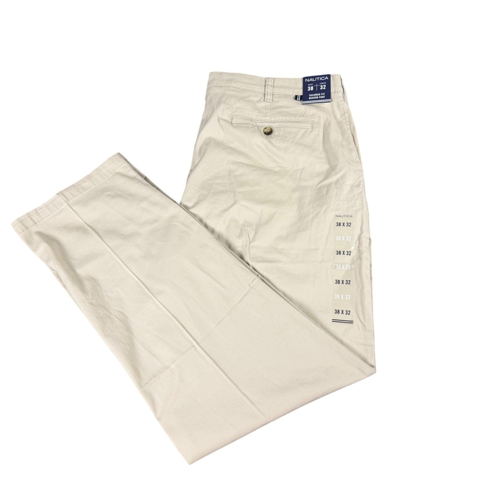 Nautica Mens Tailored Fit Beacon Pant Khaki Tan Chino Trousers 38x32 NWT